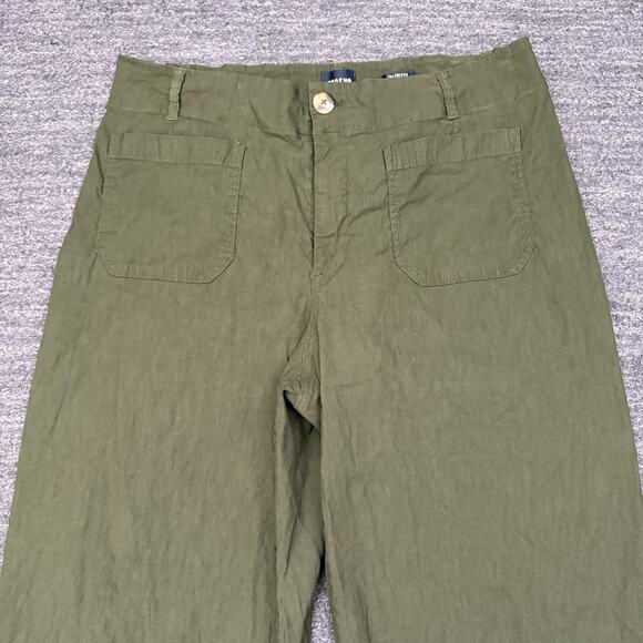 MaEve Anthropologie Colette Wide Leg Crop Pants Women 18 Plus Green Linen Blend - Picture 8 of 11